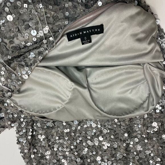 Aidan Mattox One Shoulder Sequin Dress Silver Size 0 - Picture 13 of 14